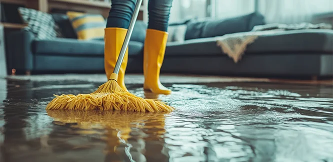 homme qui nettoie un dégâts des eaux